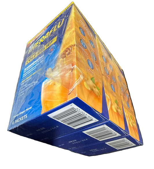 3x 9/26 Theraflu Daytime Cold Relief Powder Honey Ginger Flavor, 18 packets