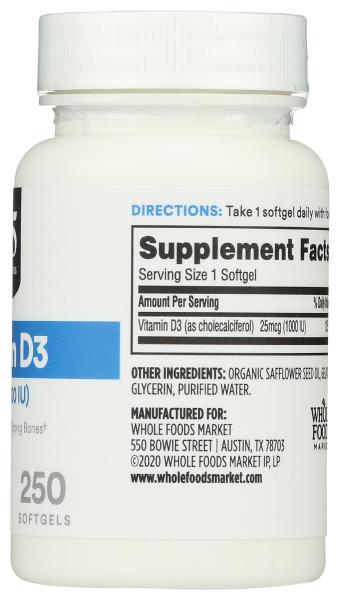 (6 bottles) 365 by Whole Foods Market, Vitamin D3 1000 IU, 250 Count