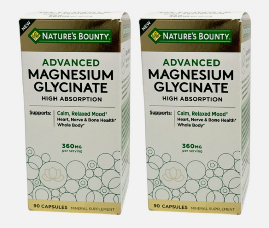 2x Nature's Bounty Advanced Magnesium Glycinate Vitamin | 360 Mg | 90 Caps | Health Minerals
