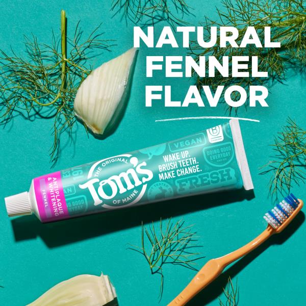 (6 tubes) Tom’s of Maine Antiplaque and Whitening Toothpaste, Fluoride Free, Fennel, Single, 4.5 Oz