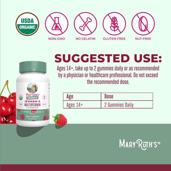 (2 bottles) MaryRuth Organics Multivitamin for Women 14 | Women's Multivitamin Gummies for Immune Support| Skin Health | Sugar Free | Vegan | Non-GMO | 60 Count