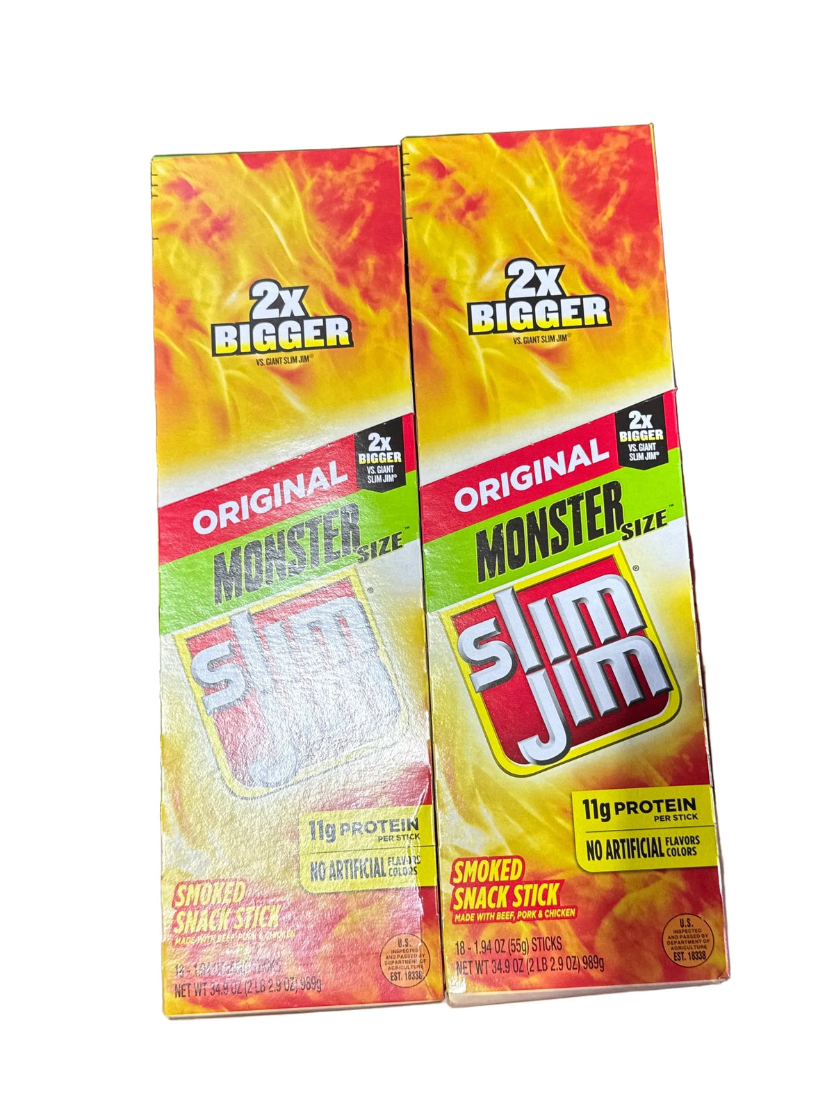 2x Slim Jim Monster Size Smoked Meat Sticks 34.92 Ounce 18 Count Original Flavor