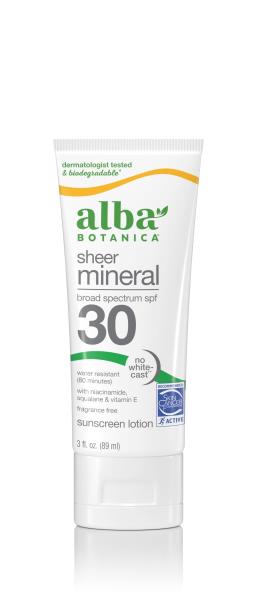 (4) Alba Botanica Sunscreen Lotion, Sensitive Mineral, SPF 30, Fragrance Free, 3 oz