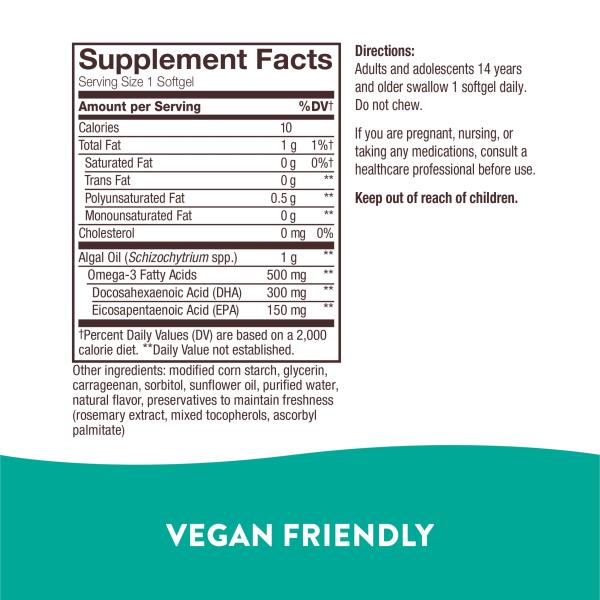 Nature's Way NutraVege Plant Based Omega-3, Heart Health and Eye and Brain Function*, 30 Vegan Softgels