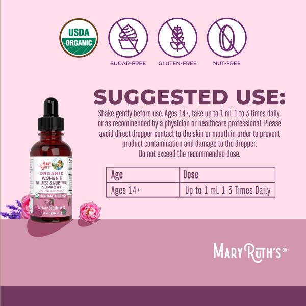 READ MaryRuth Organics USDA Organic Women's Wellness Liquid Herbal Supplements | Includes Stinging Nettle, Raspberry Leaf, Eleuthero Root, Chaste Tree Berry | Menstrual Support | Non-GMO, Vegan