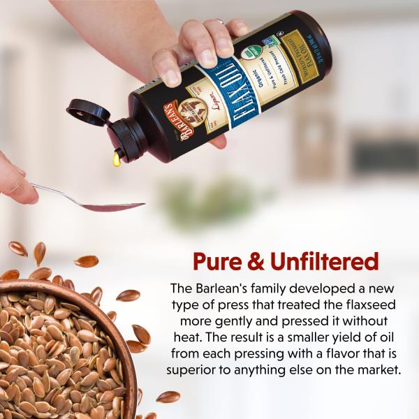 READ Barlean's Organic Lignan Omega 3 Flaxseed Oil Liquid Supplement for Men and Women, Cold Press Flax Seeds, 7230mg ALA Fatty Acid, Vegan and Gluten Free, 16 oz