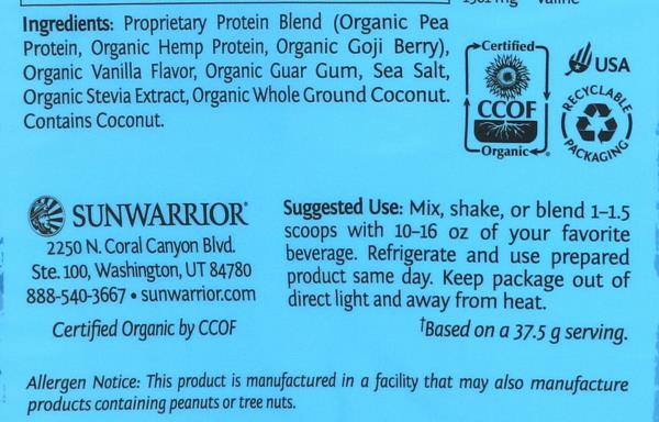 Sunwarrior Warrior Blend - Organic Vegan Plant Protein Powder with BCAAs and Pea Protein - Dairy free, Gluten Free, Soy Free, Non- GMO, Plant based protein powder, Sugar free and Keto Friendly