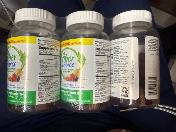 3x Fiber Choice Prebiotic 5g Fiber Supplement Energy B12 Metabolism 180 Gummies