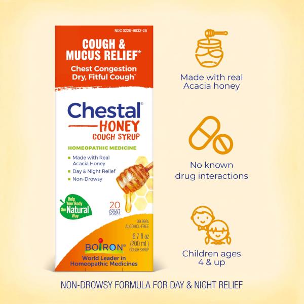 Boiron Chestal Honey Adult Cold and Cough Syrup for Nasal and Chest Congestion, Runny Nose, and Sore Throat Relief - 6.7 Fl oz
