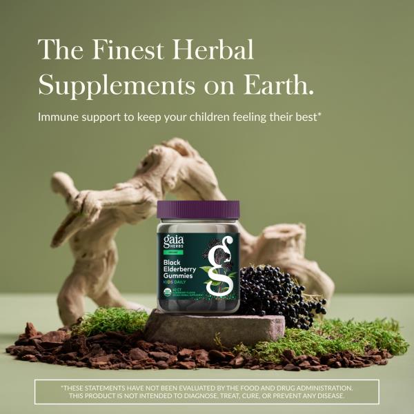 Gaia Herbs GaiaKids Black Elderberry Daily Gummies for Kids - Delicious Immune Support Supplement - Certified Organic Black Elderberries for Immune System Support - 40 Gummies (40-Day Supply)