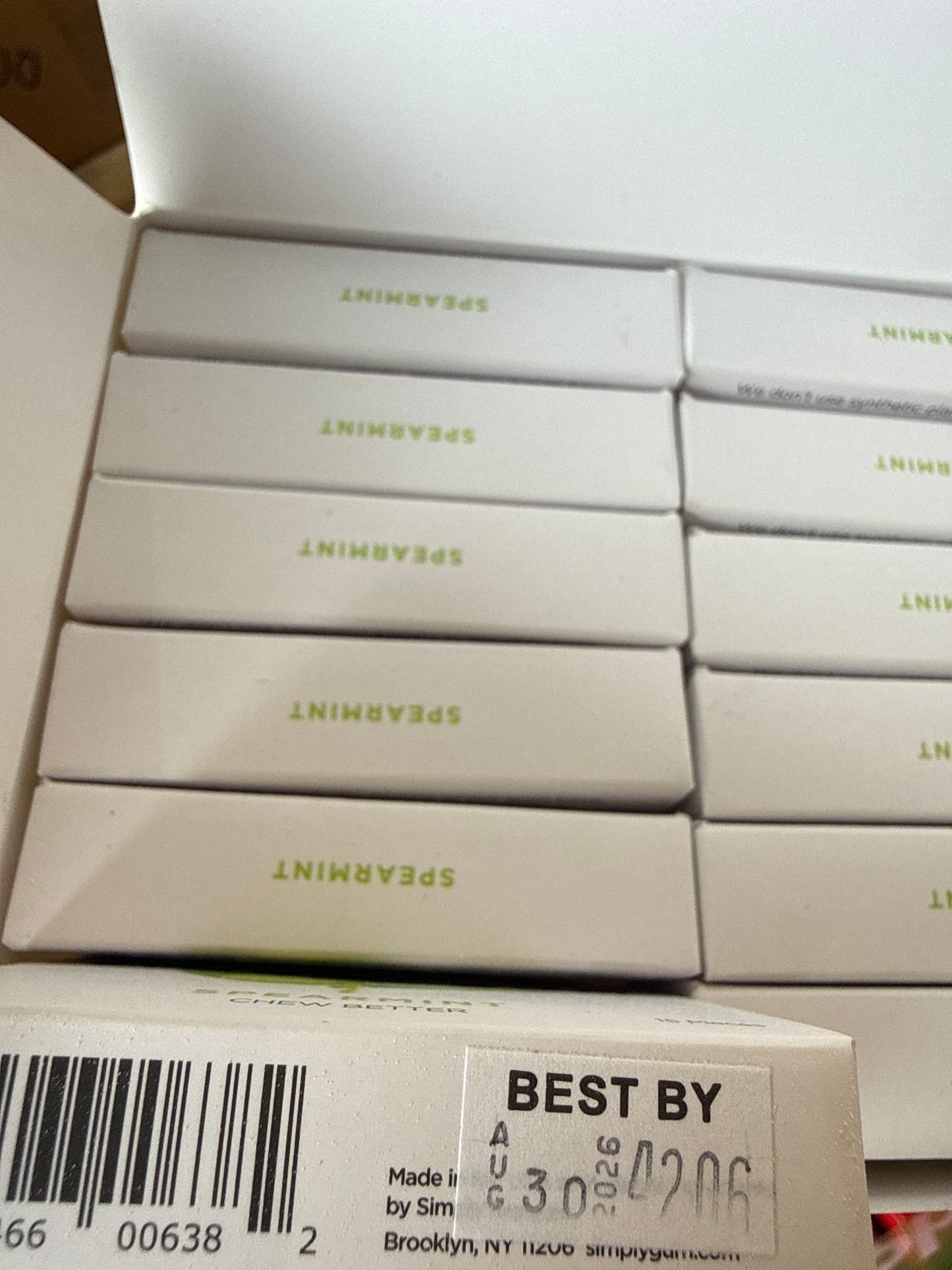 Simply Gum Spearmint Chewing Gum 15 Pieces per Box (12 Pack)