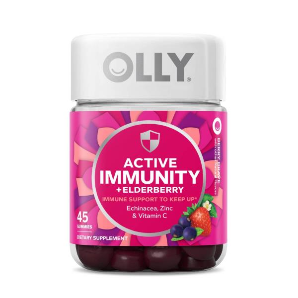 (3 Bottles) Olly Active Immunity + Elderberry - Berry Brave Vitamin | 45 Gummies