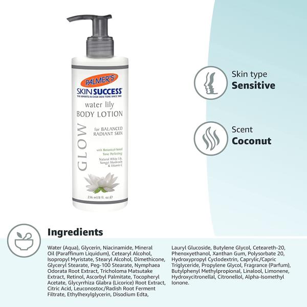 Palmers Skin Success Glow Body Lotion Water Lily 8 Ounce Pump (236ml) (Pack of 2)