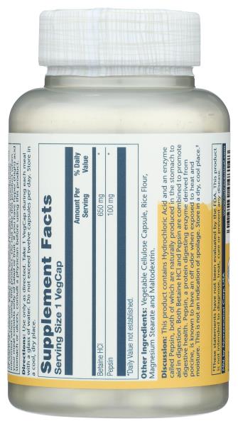 Solaray High Potency HCL + Pepsin 650 mg VCapsules, 100 Count
