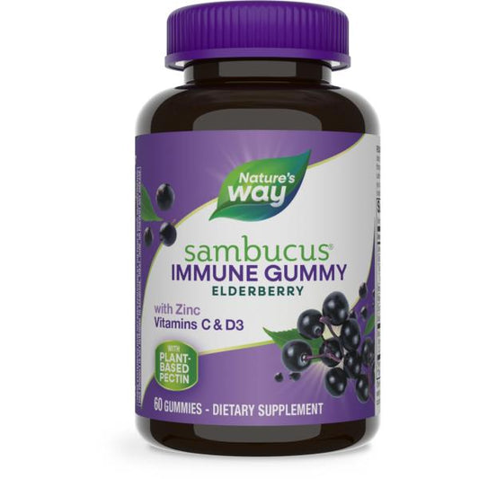 (2) Nature’s Way Sambucus Elderberry Immune Gummies, Daily Immune Support for Kids and Adults*, with Vitamin C, Vitamin D3, Zinc, Gluten Free, Vegetarian, 60 Gummies