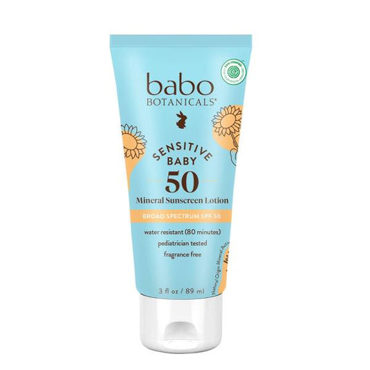 (2) Babo Botanicals Sensitive Baby Mineral Sunscreen Lotion SPF50 - Natural Zinc Oxide - Face & Body - Fragrance-Free - Water-Resistant - EWG Verified - Vegan - Extra Sensitive Skin - For Babies & Kids