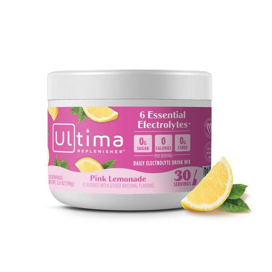 Ultima Replenisher Daily Electrolyte Powder Drink Mix – Sugar Free – Pink Lemonade, 30 Serving – Hydration Powder with 6 Key Electrolytes and Trace Minerals – Keto Friendly, Vegan, Non-GMO