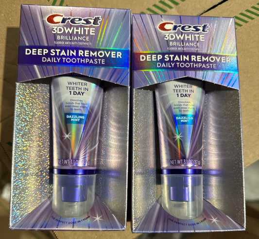 2 Crest 3D White Brilliance Deep Stain Remover Toothpaste, Dazzling Mint 3.1 oz