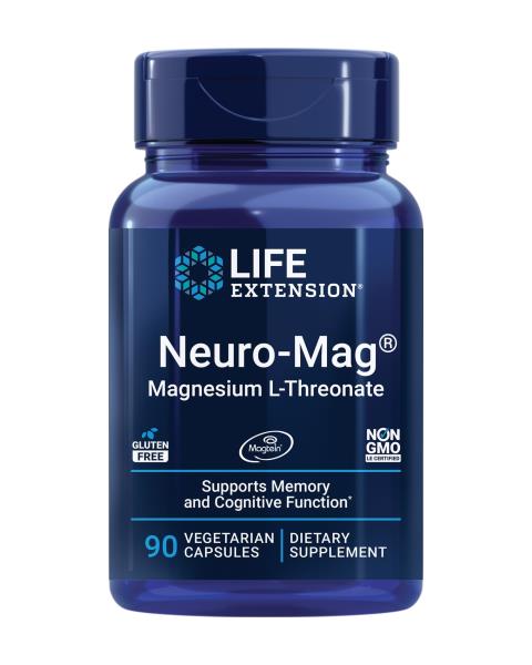 Life Extension Neuro-Mag Magnesium L-Threonate, Magnesium L-threonate, Memory Health, Quick Thinking, Cognitive Health Support, Vegetarian, Non-GMO, 90 Vegetarian Capsules