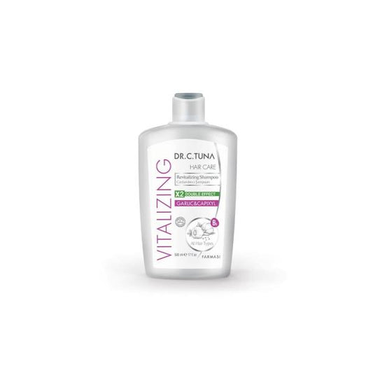 FARMASI Dr. C. Tuna Vitalizing Garlic Shampoo, Prevents Hair Loss, Relieves Itchy Scalp, Enriched Formula Developed with Garlic, Capixyl & Coconut Oil. (17 fl. oz / 500 ml)