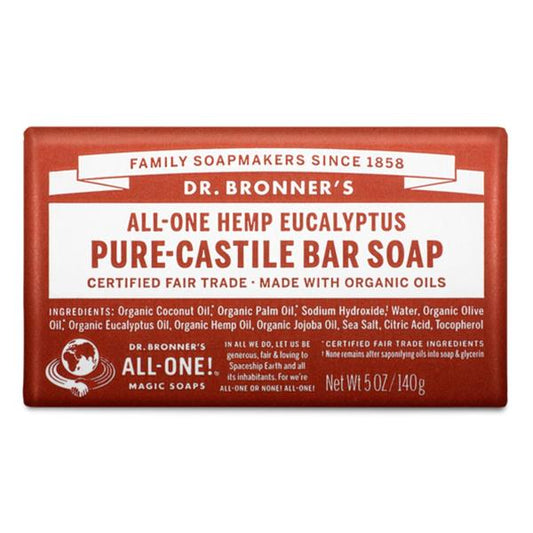 Dr. Bronner's - Pure-Castile Bar Soap (Eucalyptus, 5 ounce) - Made with Organic Oils, For Face, Body and Hair, Gentle and Moisturizing, Biodegradable, Vegan, Cruelty-free, Non-GMO