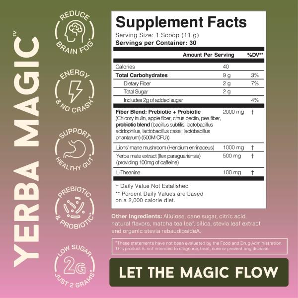 Brainista Yerba Mate Instant Tea Powder, 3-in-1 Super Drink - Clean Energy, Brain Fog Buster, and Gut Health Powered by Nootropics, Prebiotics and Probiotics | Yerba Magic Strawberry Matcha 30 Servings
