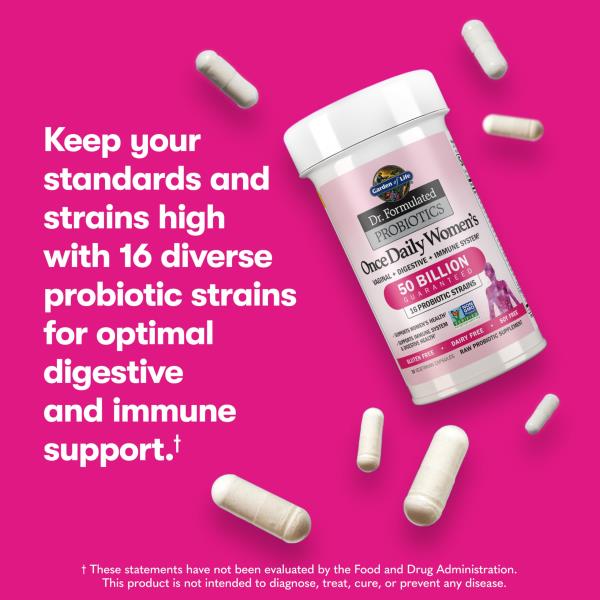 Garden of Life Once Daily Dr. Formulated Probiotics for Women 50 Billion CFU 16 Probiotic Strains with Organic Prebiotics for Digestive, Vaginal & Immune Health, Dairy Free, Shelf Stable 30 Capsules