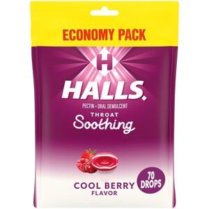 5 BAGS HALLS Throat Soothing (HALLS Breezers) Cool Berry Throat Drops 70 Drops