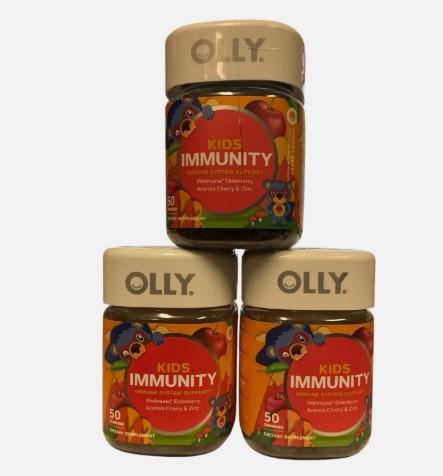 (3 Pack) OLLY Kids Immunity Gummy, Immune Support, Wellmune, Elderberry, Vitamin C, Zinc, Chewable Supplement, Cherry - 50 Count
