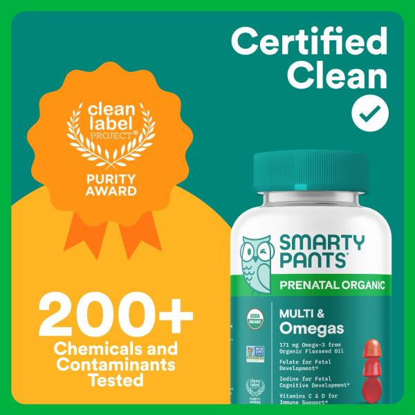 SmartyPants Organic Prenatal Vitamins for Women, Multivitamin Gummies: Biotin, Methylfolate, Omega 3 (ALA), Vitamin D3, C, Vitamin B12, B6, A, K2 & Zinc, Choline, Vegetarian, 120 Count (30 Day Supply)