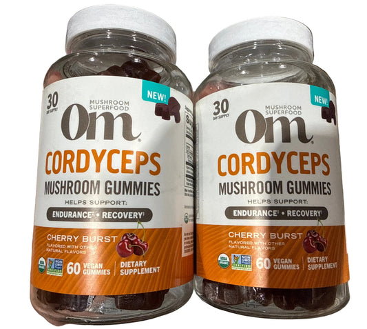 2x 8/26 Om Organic Cordyceps Mushroom Gummies 60 Count, Cherry Flavor
