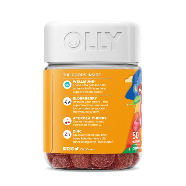 (3 Pack) OLLY Kids Immunity Gummy, Immune Support, Wellmune, Elderberry, Vitamin C, Zinc, Chewable Supplement, Cherry - 50 Count
