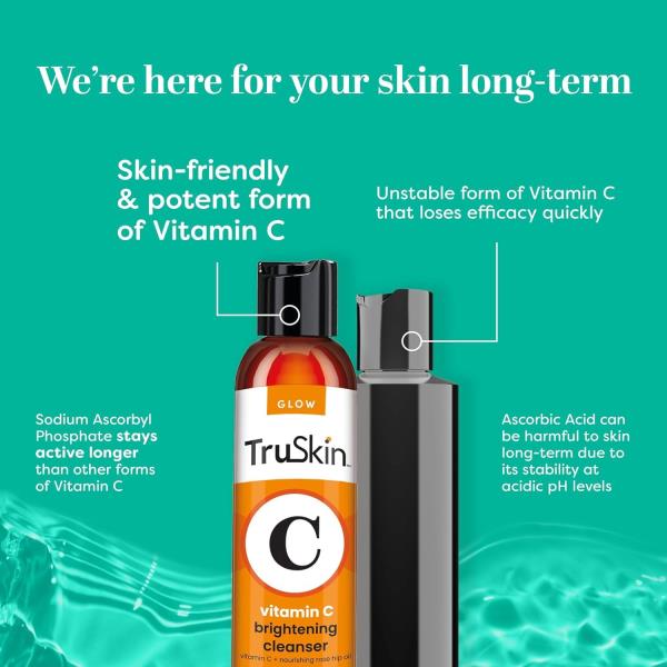 (2) TruSkin Vitamin C Cleanser for Face - Brightening Face Wash with Vitamins C & E, Rosehip Oil, Aloe Vera and MSM - Deep Clean and Refresh for Radiant, Healthy-Looking Skin, 5 fl oz
