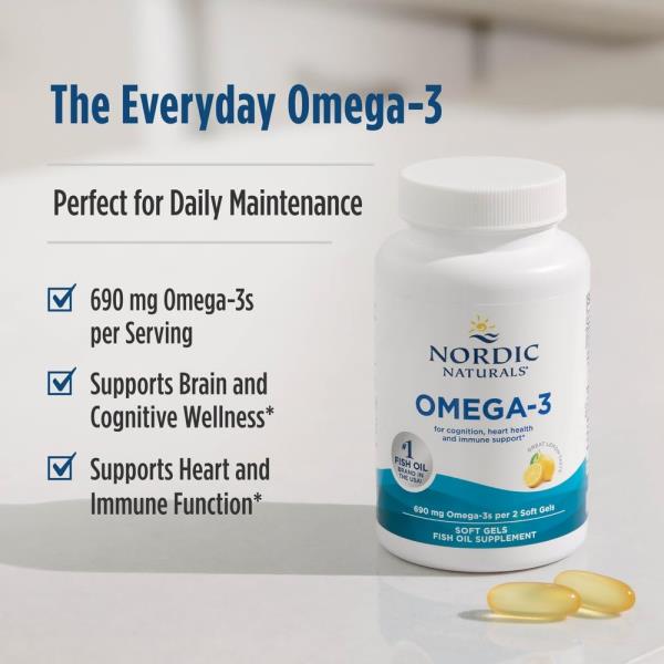 Nordic Naturals Omega-3, Lemon Flavor - 180 Soft Gels - 690 mg Omega-3 - Fish Oil - EPA & DHA - Immune Support, Brain & Heart Health, Optimal Wellness - Non-GMO - 90 Servings