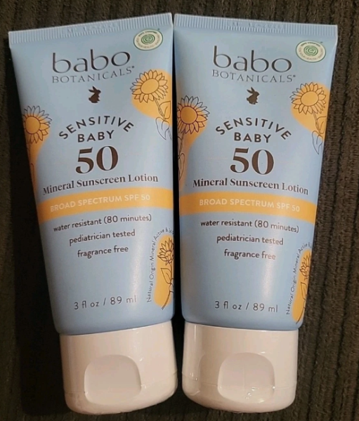 (2) Babo Botanicals Sensitive Baby Mineral Sunscreen Lotion SPF50 - Natural Zinc Oxide - Face & Body - Fragrance-Free - Water-Resistant - EWG Verified - Vegan - Extra Sensitive Skin - For Babies & Kids