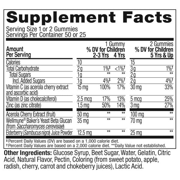 (3 Pack) OLLY Kids Immunity Gummy, Immune Support, Wellmune, Elderberry, Vitamin C, Zinc, Chewable Supplement, Cherry - 50 Count