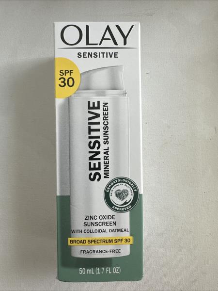 (2) Olay Sensitive Mineral Sunscreen - SPF 30, Broad Spectrum, Fragrance-Free, Zinc Oxide, Colloidal Oatmeal, 1.7 fl oz