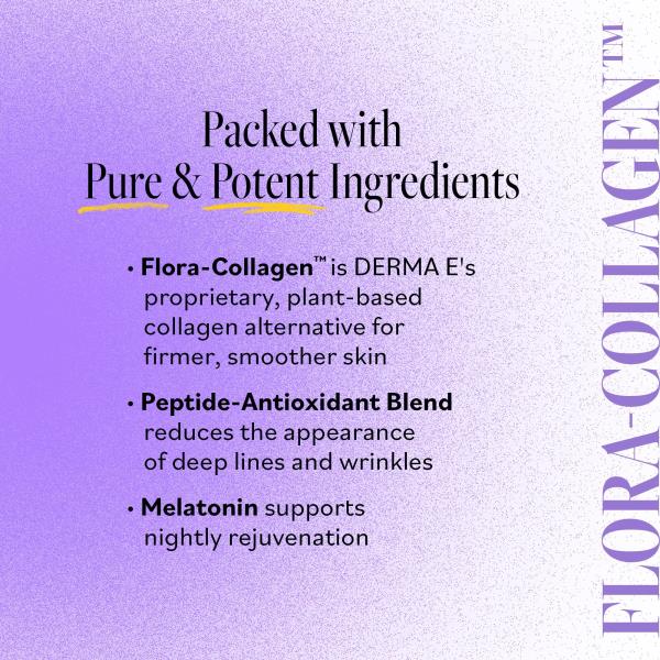 Derma E Advanced Peptides and Vegan Flora-Collagen Night Moisturizer – Hydrating Topical Facial Cream Improves Elasticity and Reduces Appearance of Lines and Wrinkles, 2 Oz