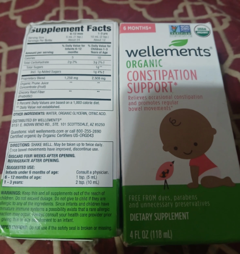 2x Wellements Organic Constipation Support | Safe and Gentle Organic Constipation Relief for Infants, Babies and Toddlers | No Harsh Laxatives | USDA Certified Organic | 4 Fl Oz. 6 Months +