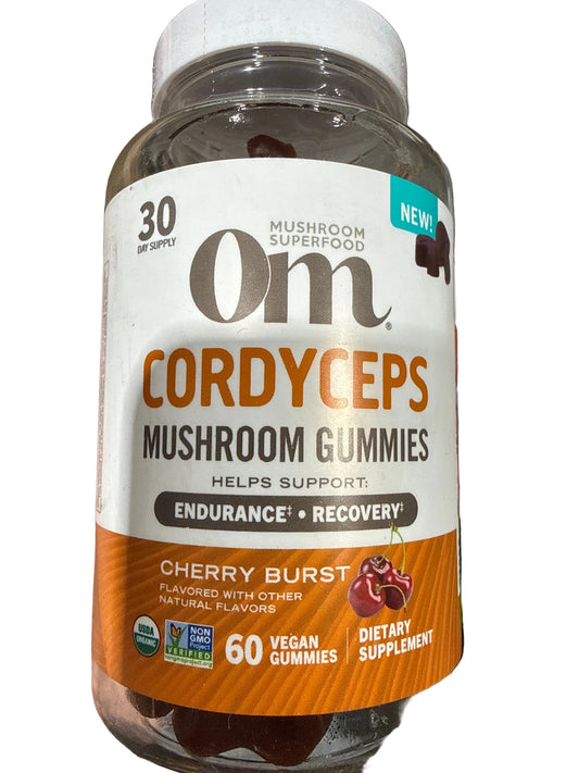 8/26 Om Organic Cordyceps Mushroom Gummies 60 Count, Cherry Flavor,