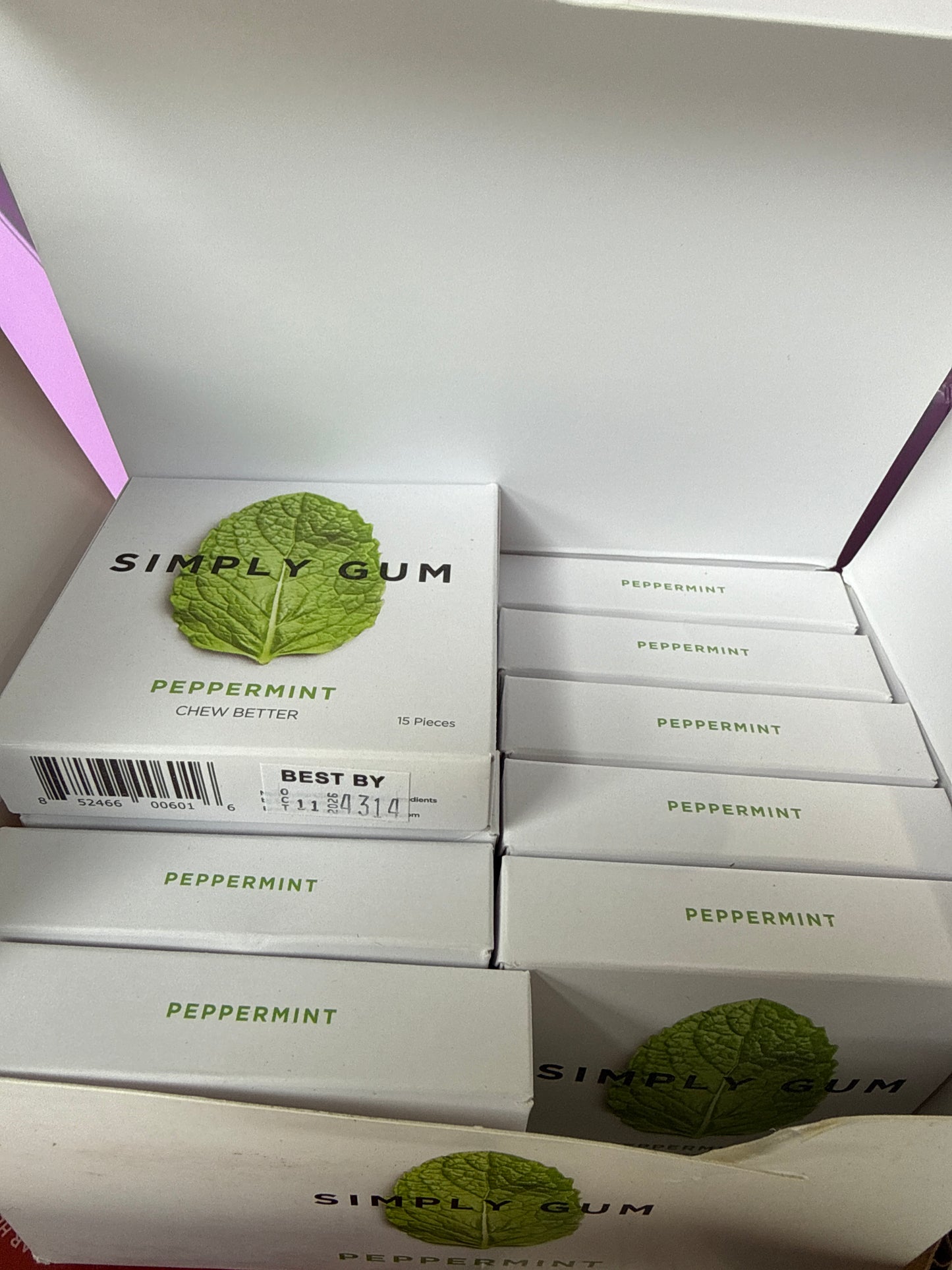Simply Gum Peppermint Chewing Gum 15 Pieces per Box (12 Pack)
