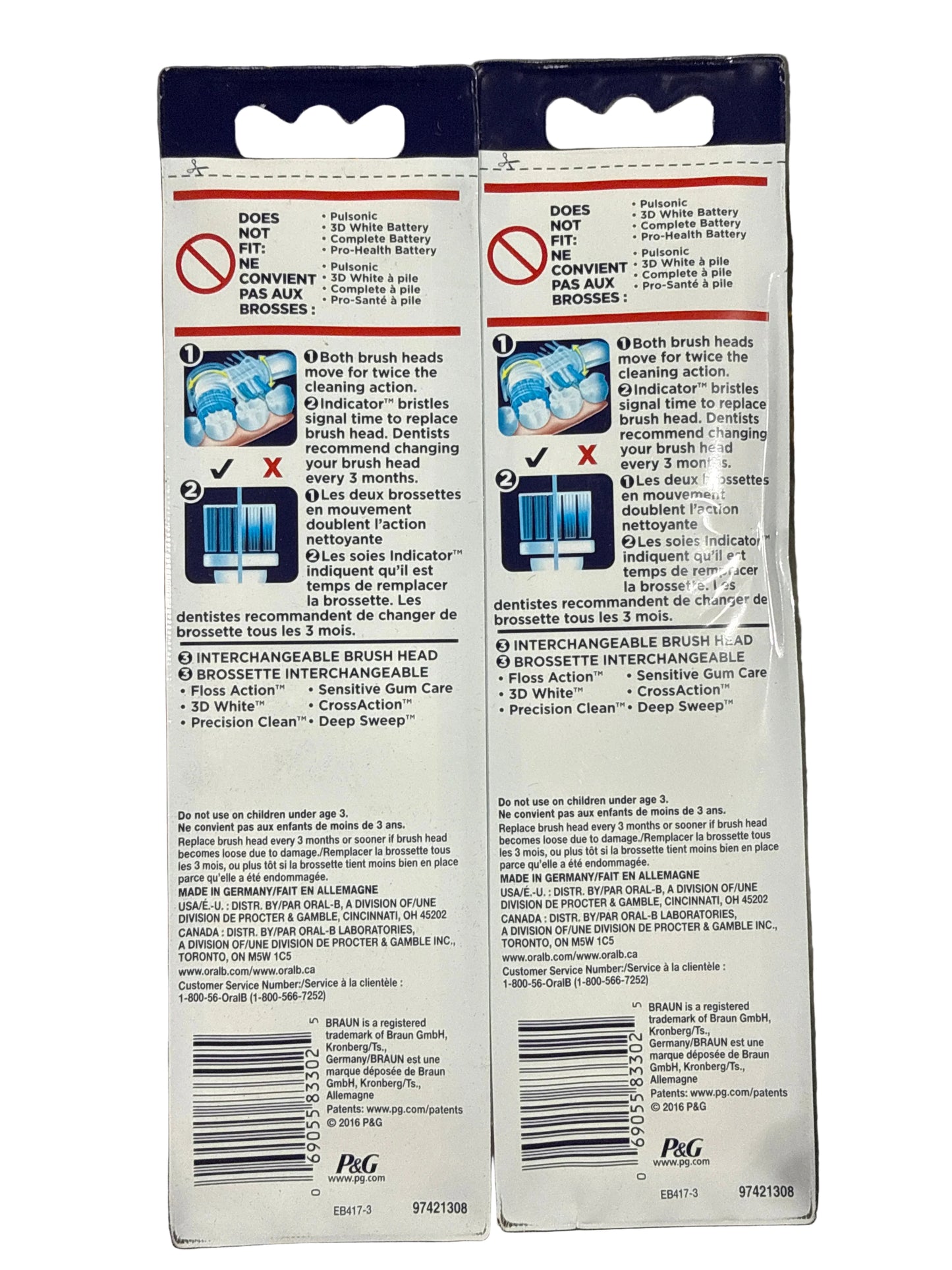 Oral-B Dual Clean Replacement Electric Toothbrush Head, 3pc Sealed Lot Of 2