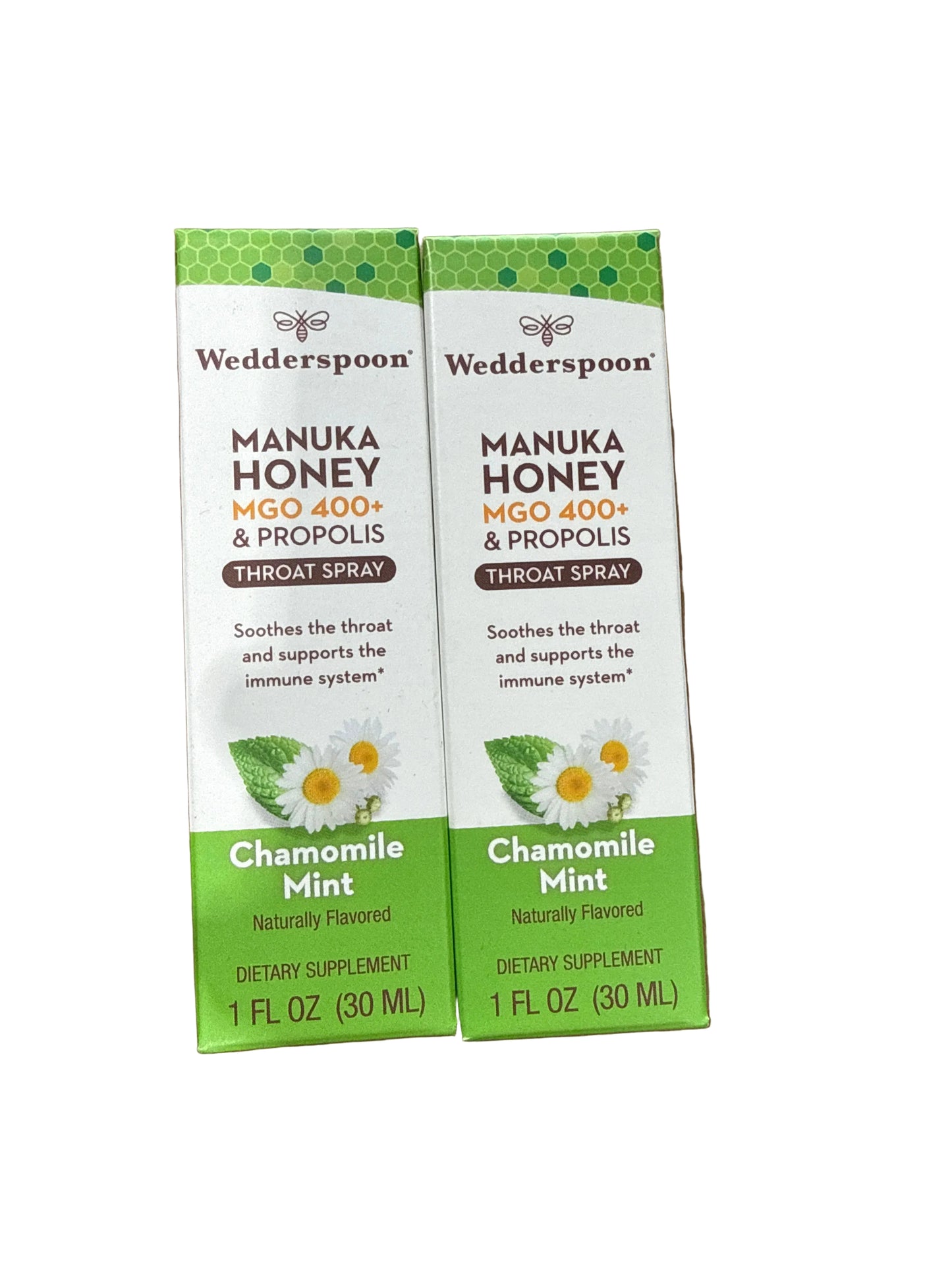 2x 9/26 Wedderspoon PROPOLIS AND MANUKA HONEY THROAT SPRAY, CHAMOMILE & MINT, 1 Fl Oz, Sore Throat Relief, Natural Immune Support
