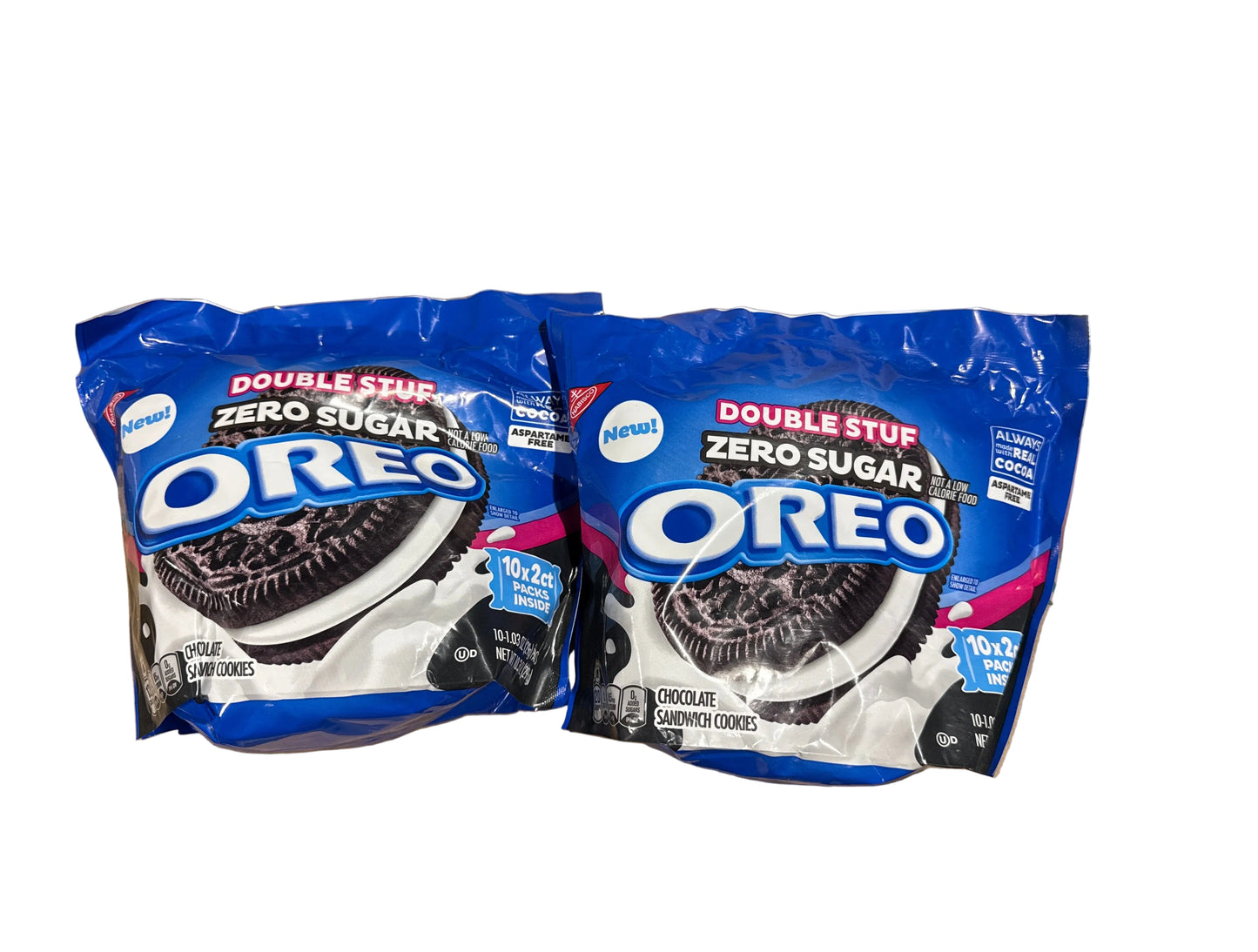 2x OREO Double Stuf Zero Sugar Free Chocolate Cookies, 10 Packs of 2, BB 10/28/26