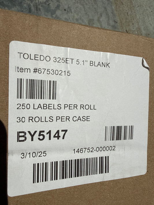 Mettler Toledo 325ET 5.1" Blank Thermal Scale Labels – 15 Rolls – 250 Labels/Roll – Item 67530215