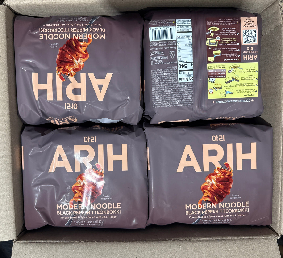 4x ARIH Western-Korean Fusion Soup-Less Noodles Black Pepper Tteokbokki 4 Pk