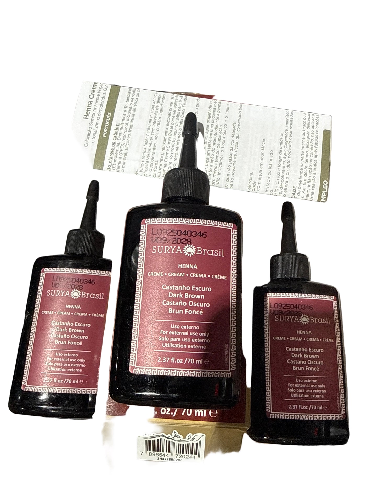 3 PACK Surya Brasil Henna Cream Dark Brown 2.37 fl oz / 70 mL Semi-Permanent Vegan Ha