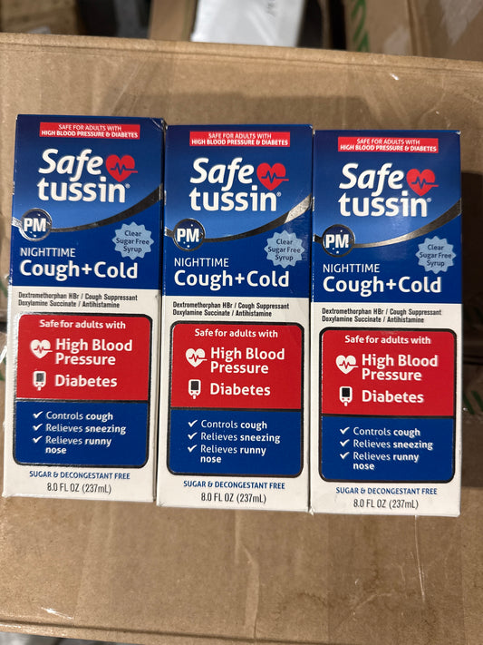 3x 2/27 Safe Tussin PM Nighttime Cough + Cold for HBP & Diabetes 8oz