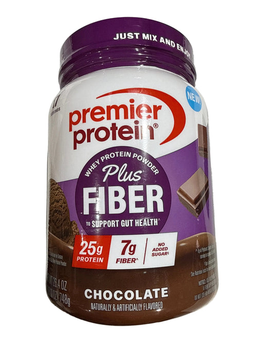 Premier Protein Powder Plus Fiber, Chocolate, 25g Protein, 7g Fiber to Support Gut Health, No Added Sugar (17 Servings)