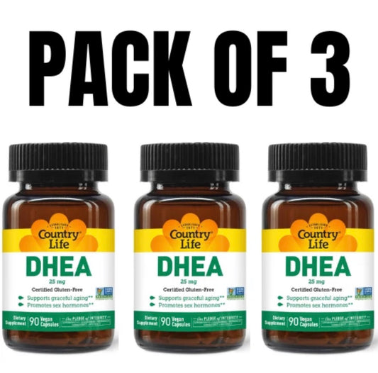 Country Life DHEA 25mg Vegan Capsules – 90 Count (Pack of 3)